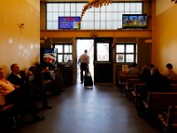 1008280152 ma nb NantucketFerry  A passenger makes his way out of the waiting area of the ticket office at State Pier to take the maiden voyage of the Seastreak Whaling City Express ferry service from New Bedford to Nantucket.   PETER PEREIRA/THE STANDARD-TIMES/SCMG : ferry, waterfront, voyage, trip, harbor